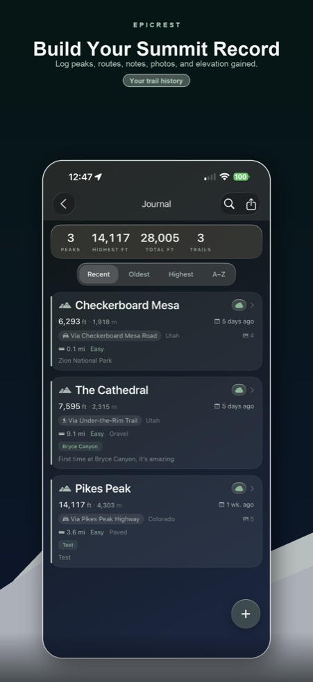Epicrest private summit journal screen